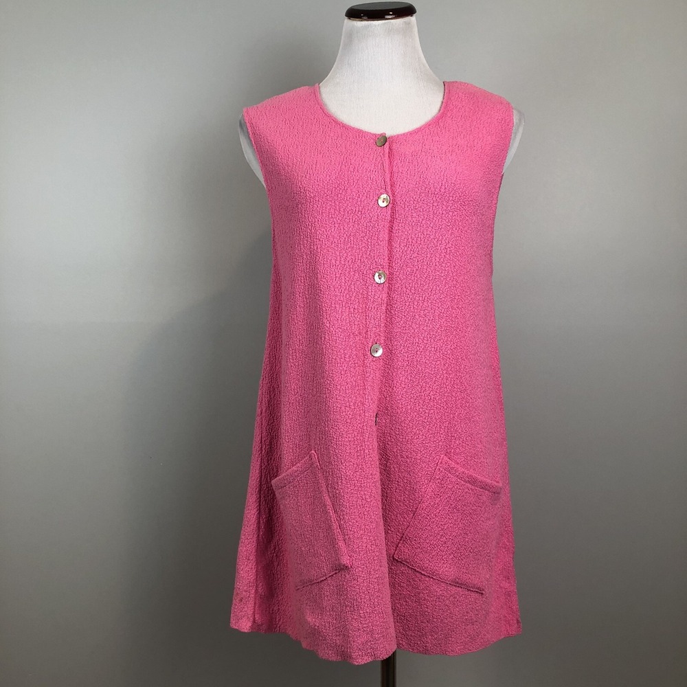 Margaret Winters Size Small Pink Sleeveless Knit Tunic Button Up Pockets New